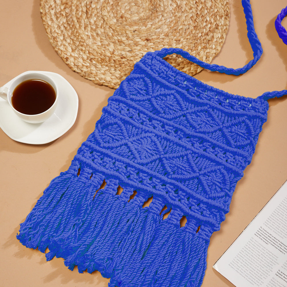 Blue Macrame Yarn Sling bag