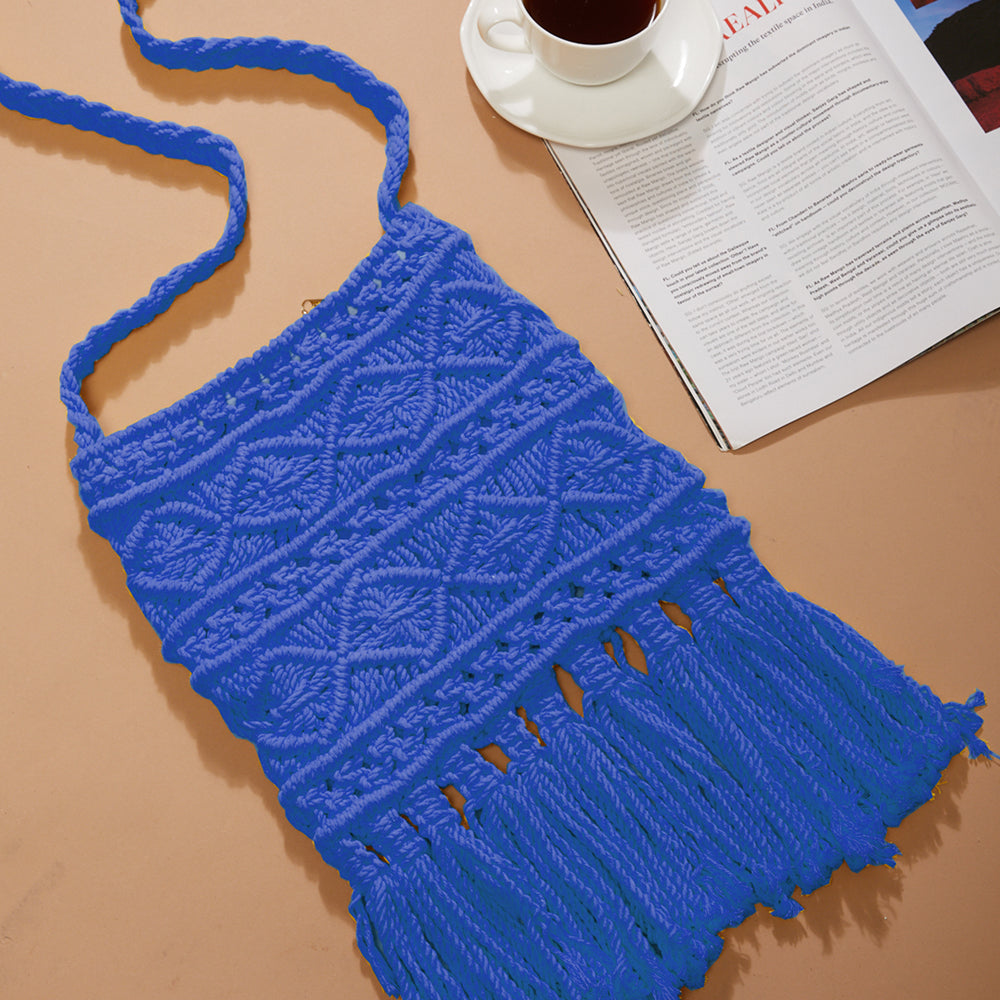 Blue Macrame Yarn Sling bag