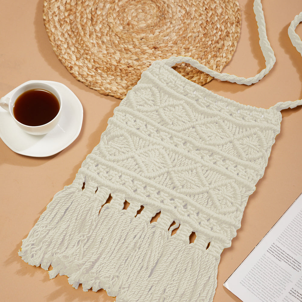 White Macrame Yarn Sling bag