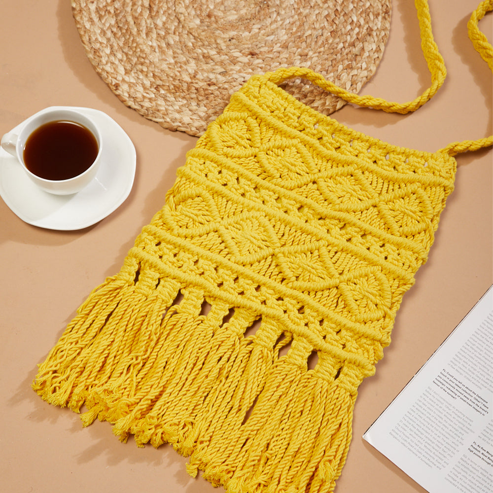 Yellow Macrame Yarn Sling bag