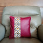 Maroon Printed Vegan Leather Cushion Cover