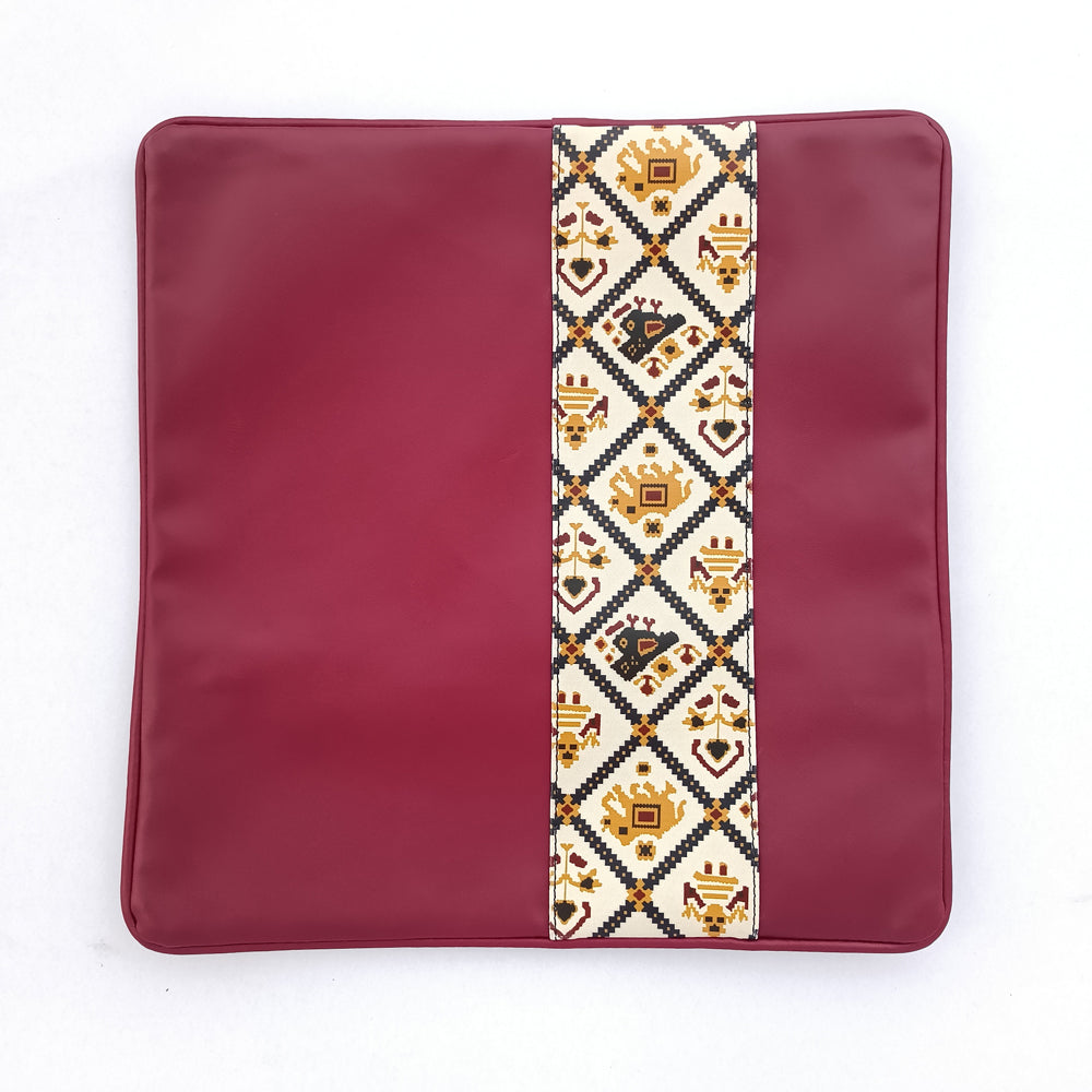 Maroon Printed Vegan Leather Cushion Cover