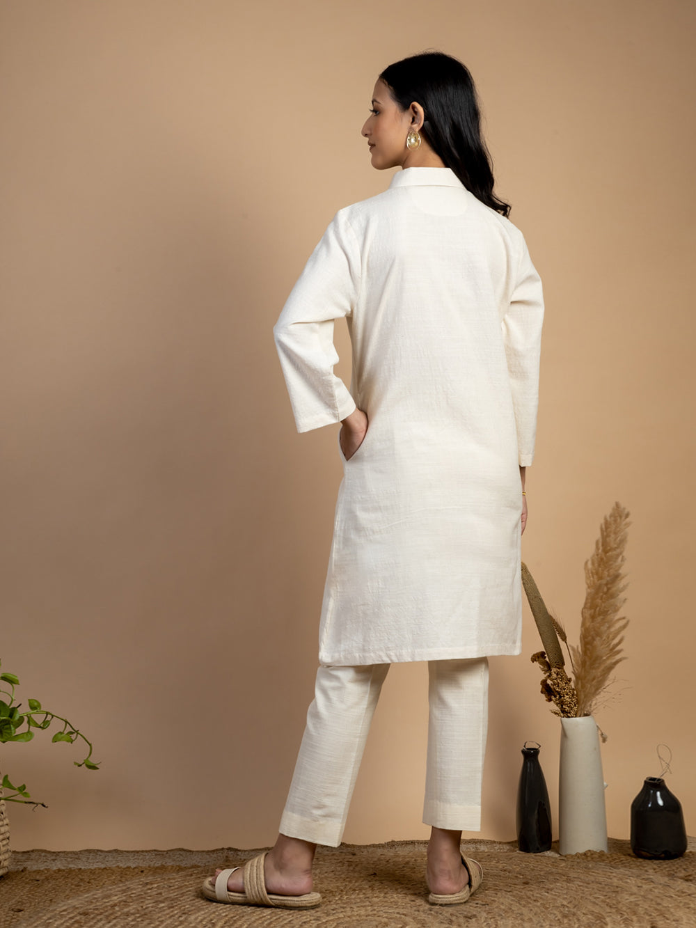 Off white hand embroidered Cotton Kurta