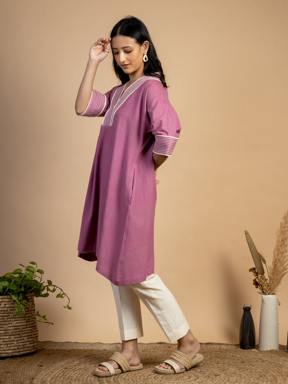 Magenta Pink Cotton Kurta