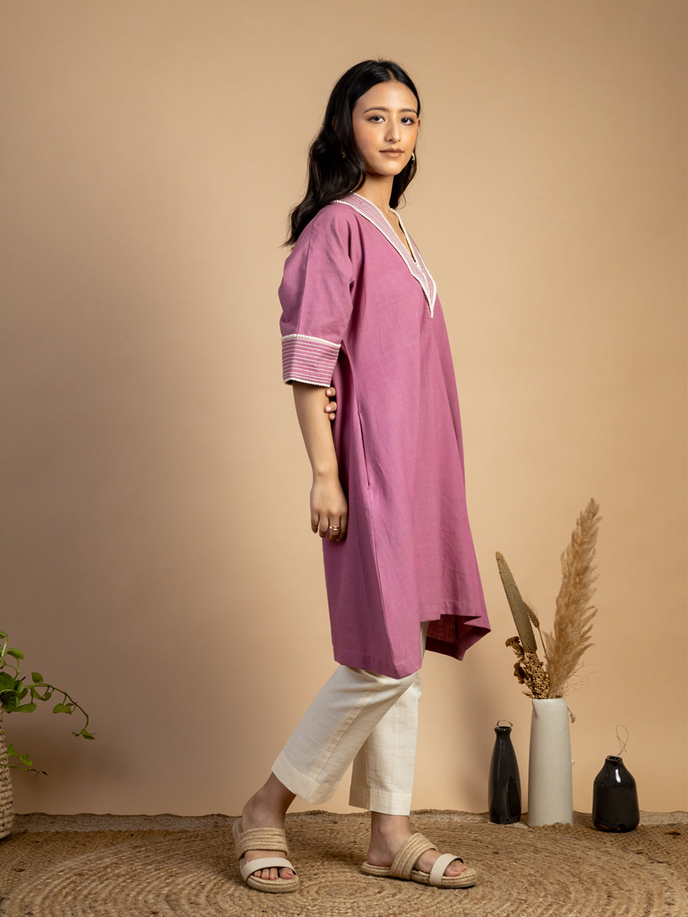 Magenta Pink Cotton Kurta