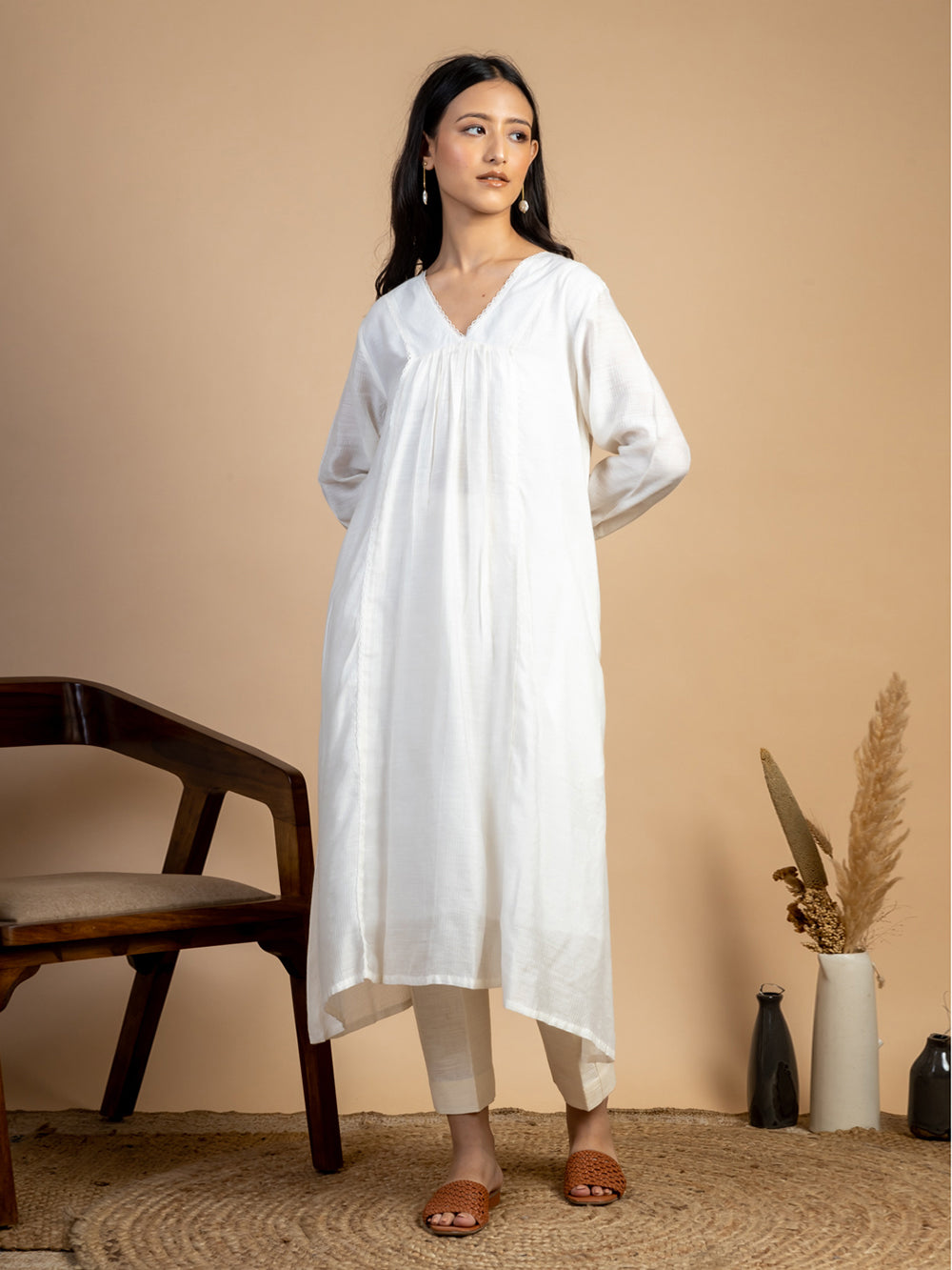 White Maheshwari Silk Dress