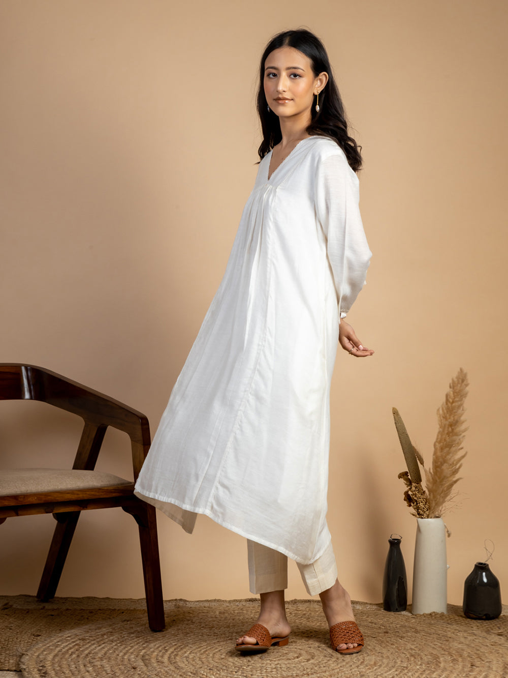 White Maheshwari Silk Dress