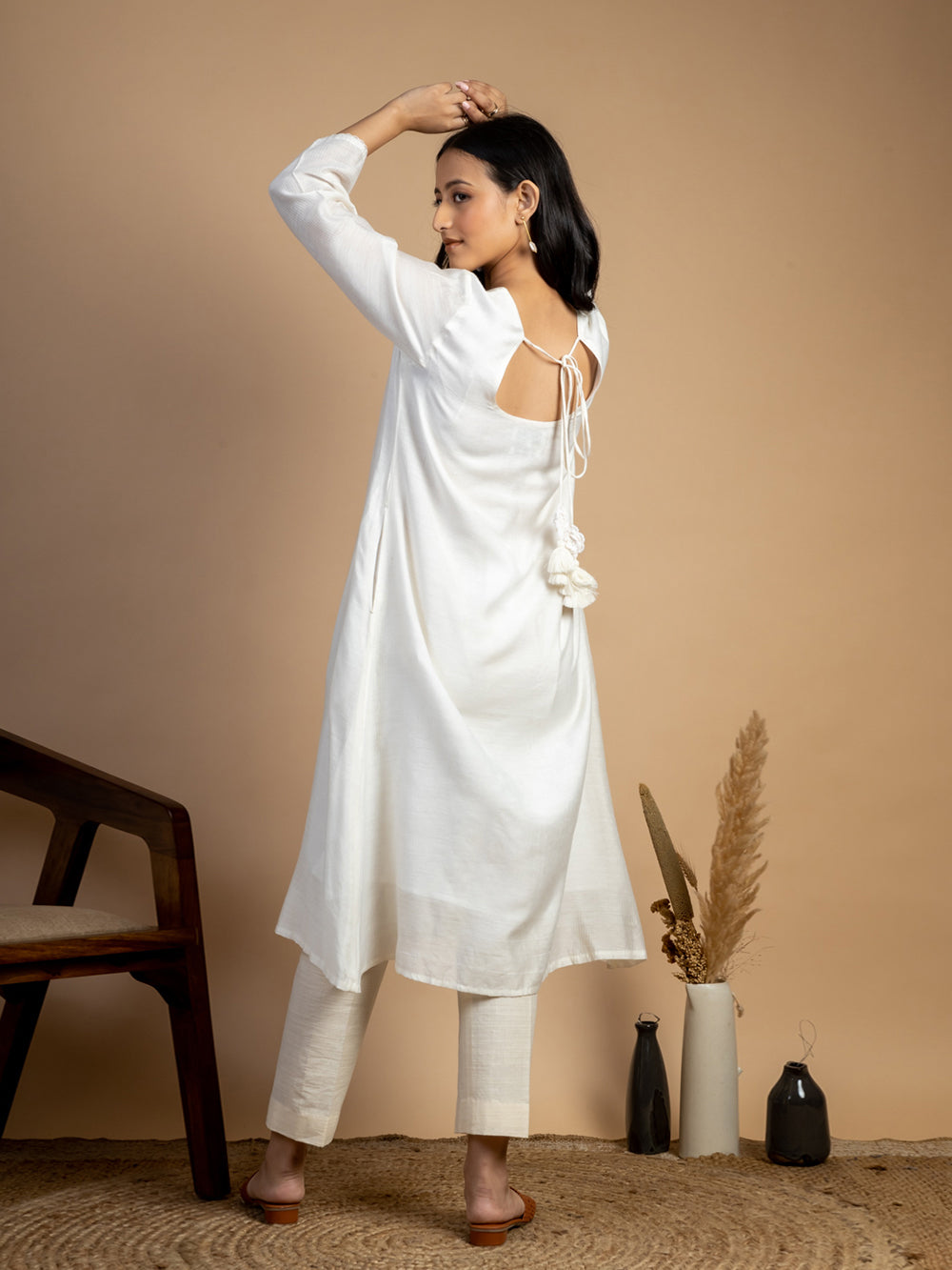 White Maheshwari Silk Dress