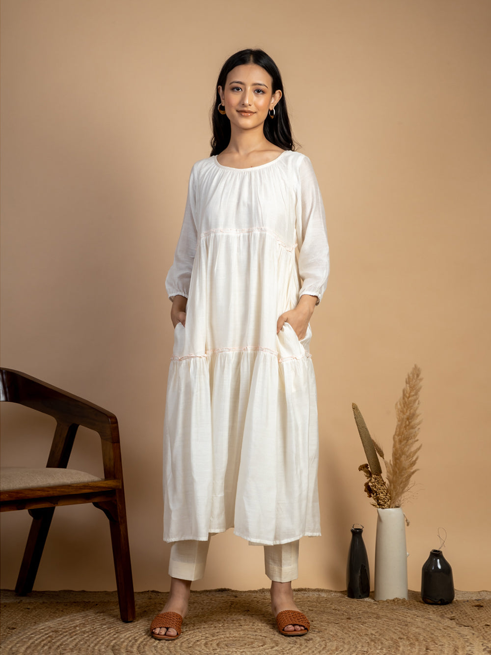 White Maheshwari Silk Dress