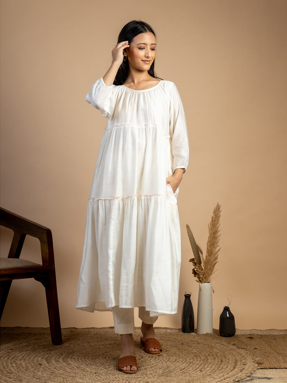 White Maheshwari Silk Dress