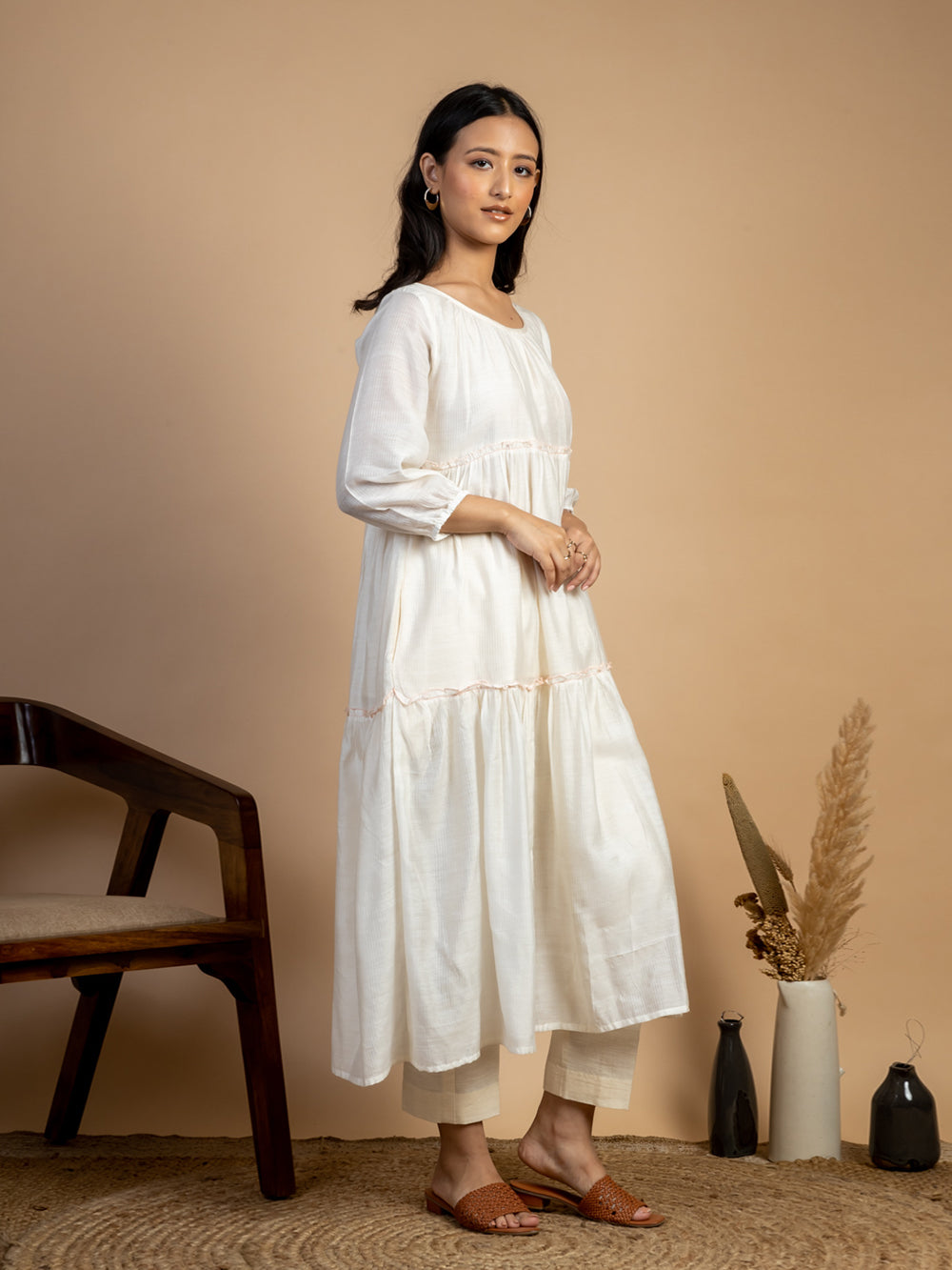 White Maheshwari Silk Dress