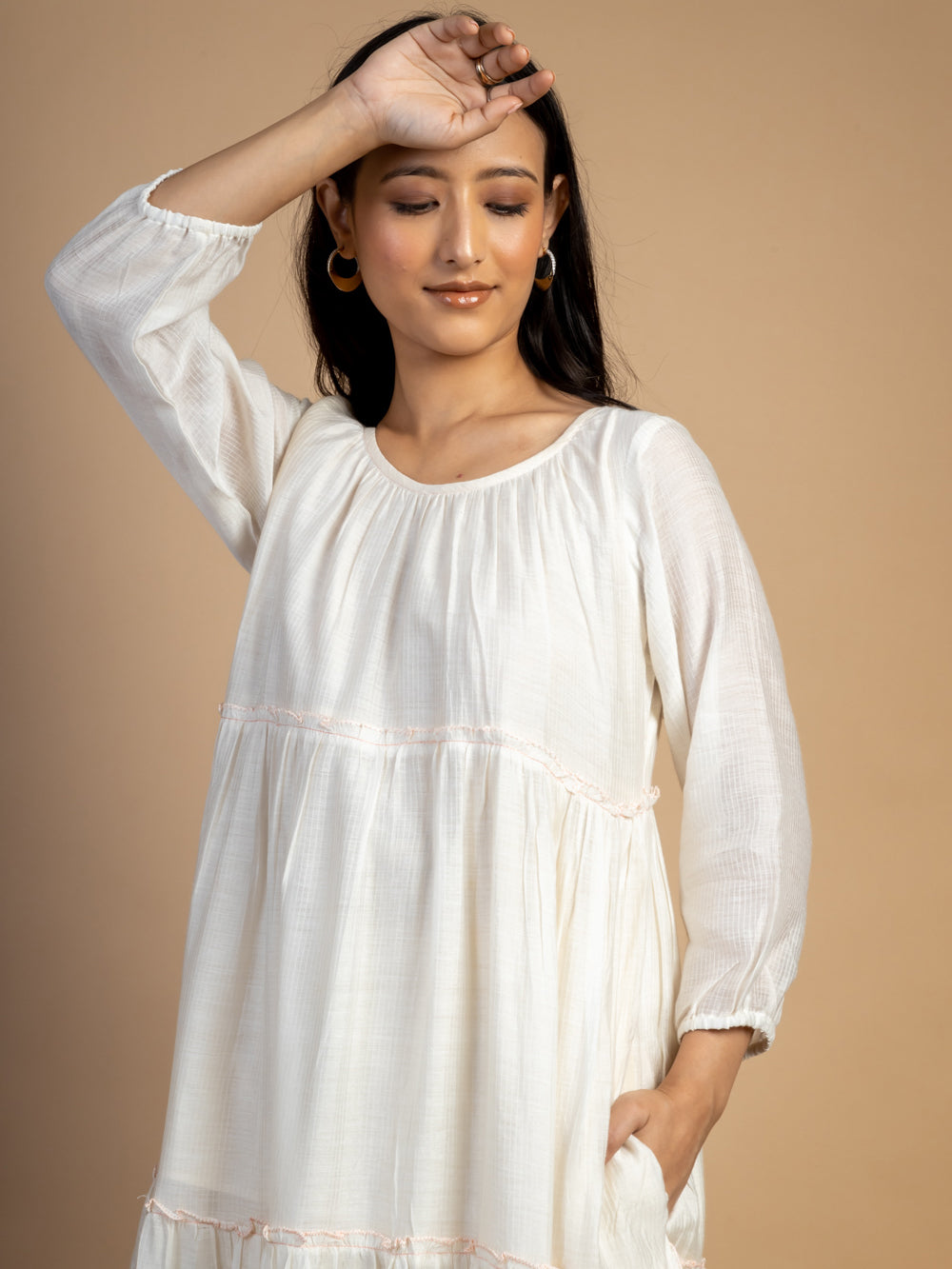 White Maheshwari Silk Dress