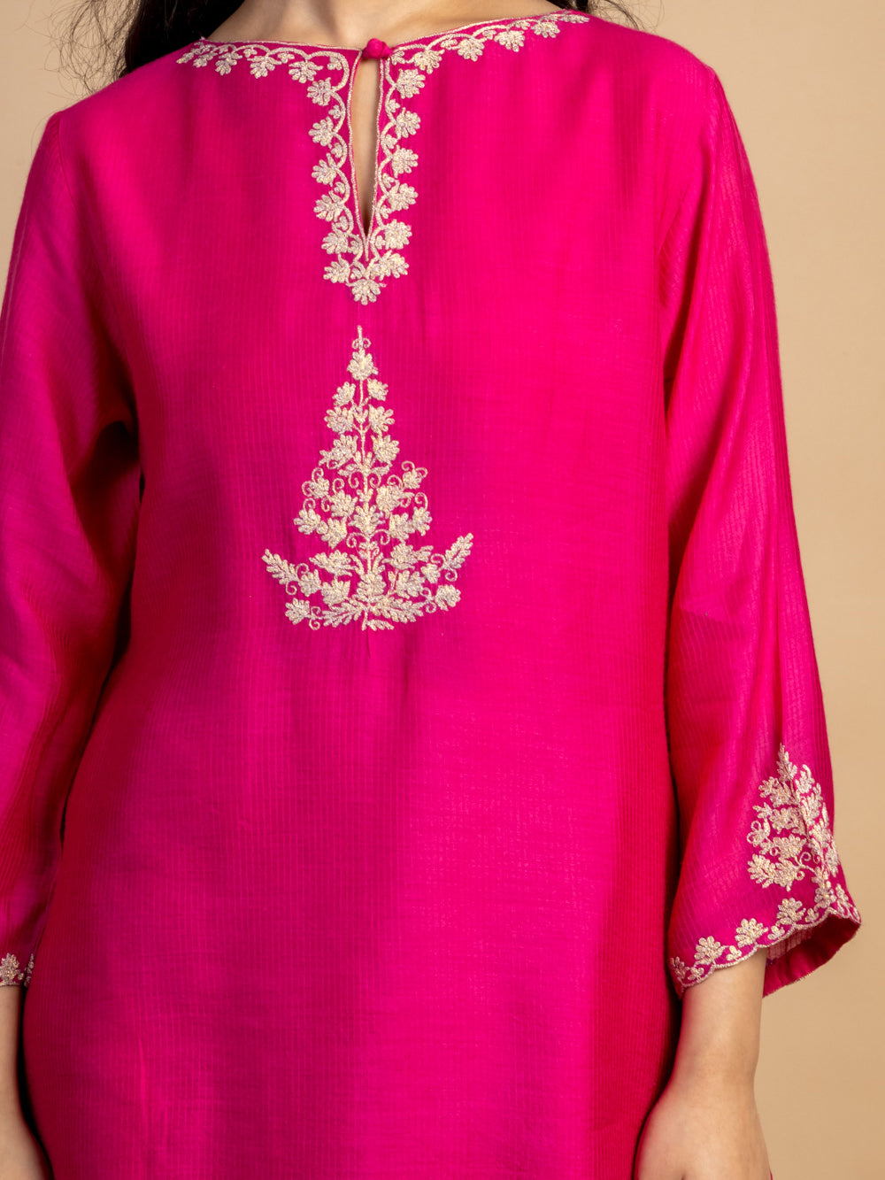 Magenta Embroidered Maheshwari silk Kurta