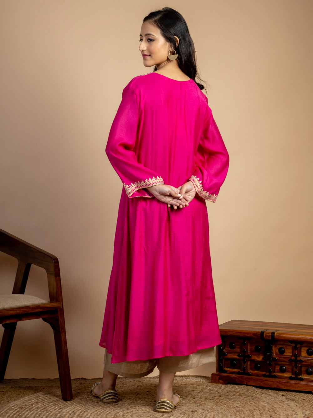 Magenta Embroidered Maheshwari Silk Kurta