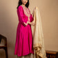 Magenta Embroidered Maheshwari Silk Kurta