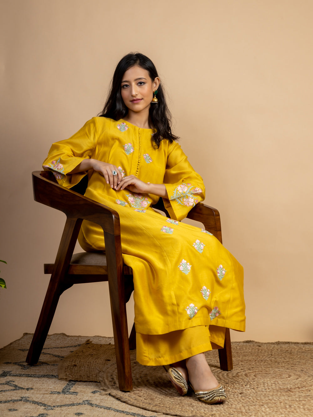 Yellow Embroidered Chanderi Kurta