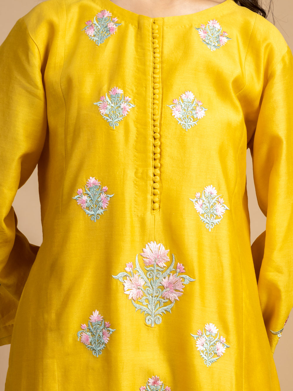 Yellow Embroidered Chanderi Kurta