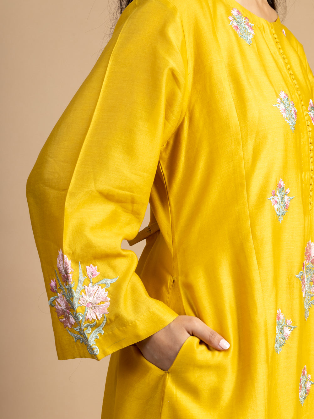 Yellow Embroidered Chanderi Kurta