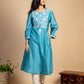 Turquoise Embroidered Chanderi Kurta