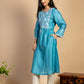 Turquoise Embroidered Chanderi Kurta