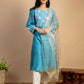 Turquoise Embroidered Chanderi Kurta