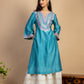 Turquoise Embroidered Chanderi Kurta