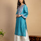 Turquoise Embroidered Chanderi Kurta