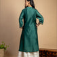 Bottle green Embroidered Chanderi Kurta