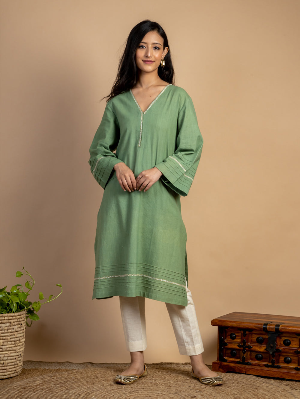 Green Handwoven Cotton Kurta