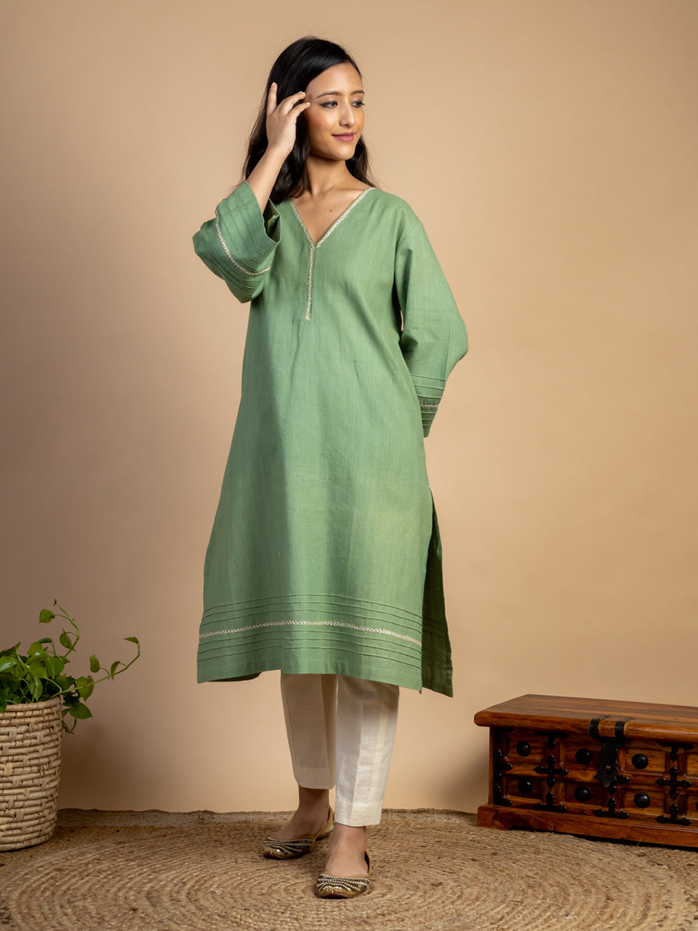 Green Handwoven Cotton Kurta