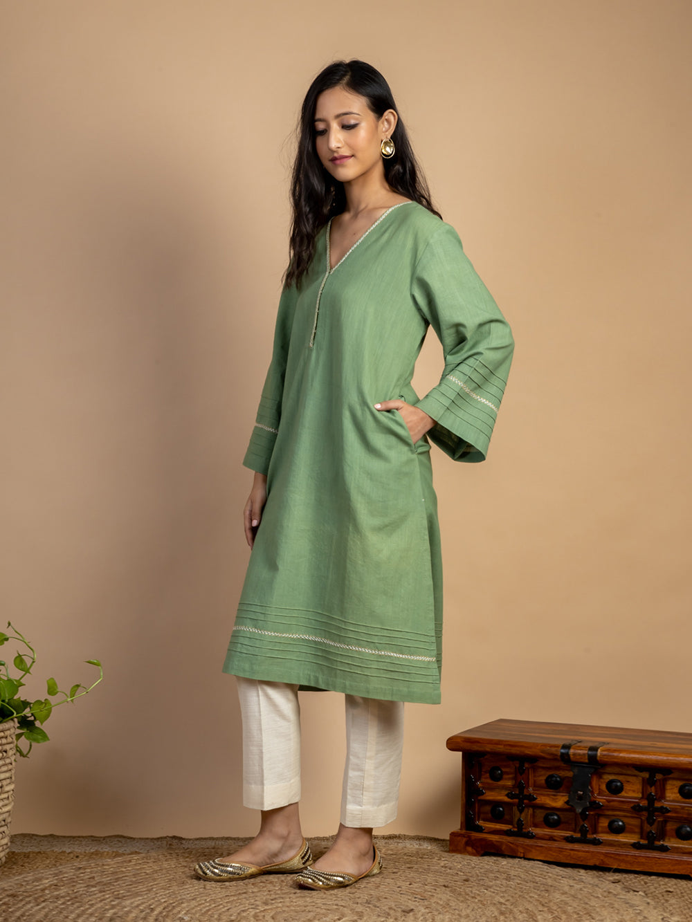 Green Handwoven Cotton Kurta