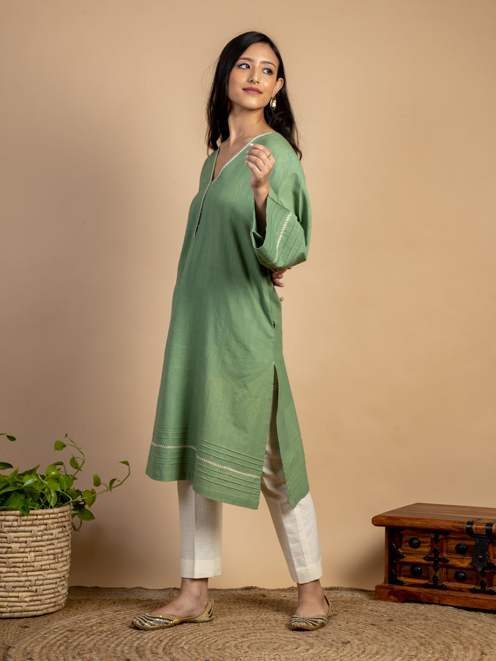 Green Handwoven Cotton Kurta