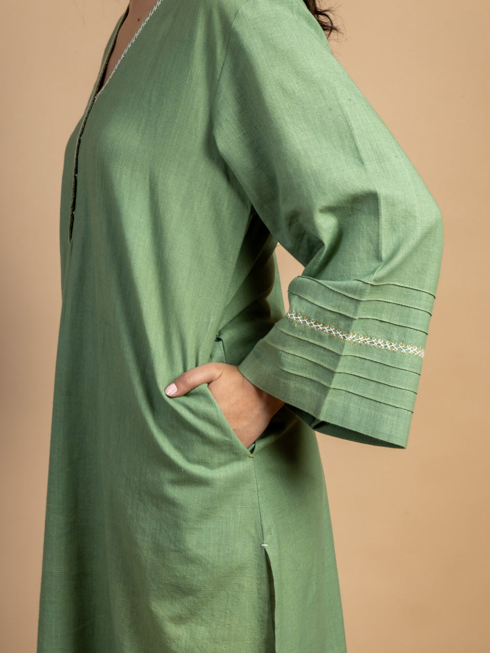 Green Handwoven Cotton Kurta