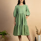 Green handwoven Cotton tiered dress