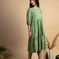 Green handwoven Cotton tiered dress