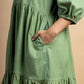 Green handwoven Cotton tiered dress