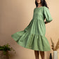 Green handwoven Cotton tiered dress