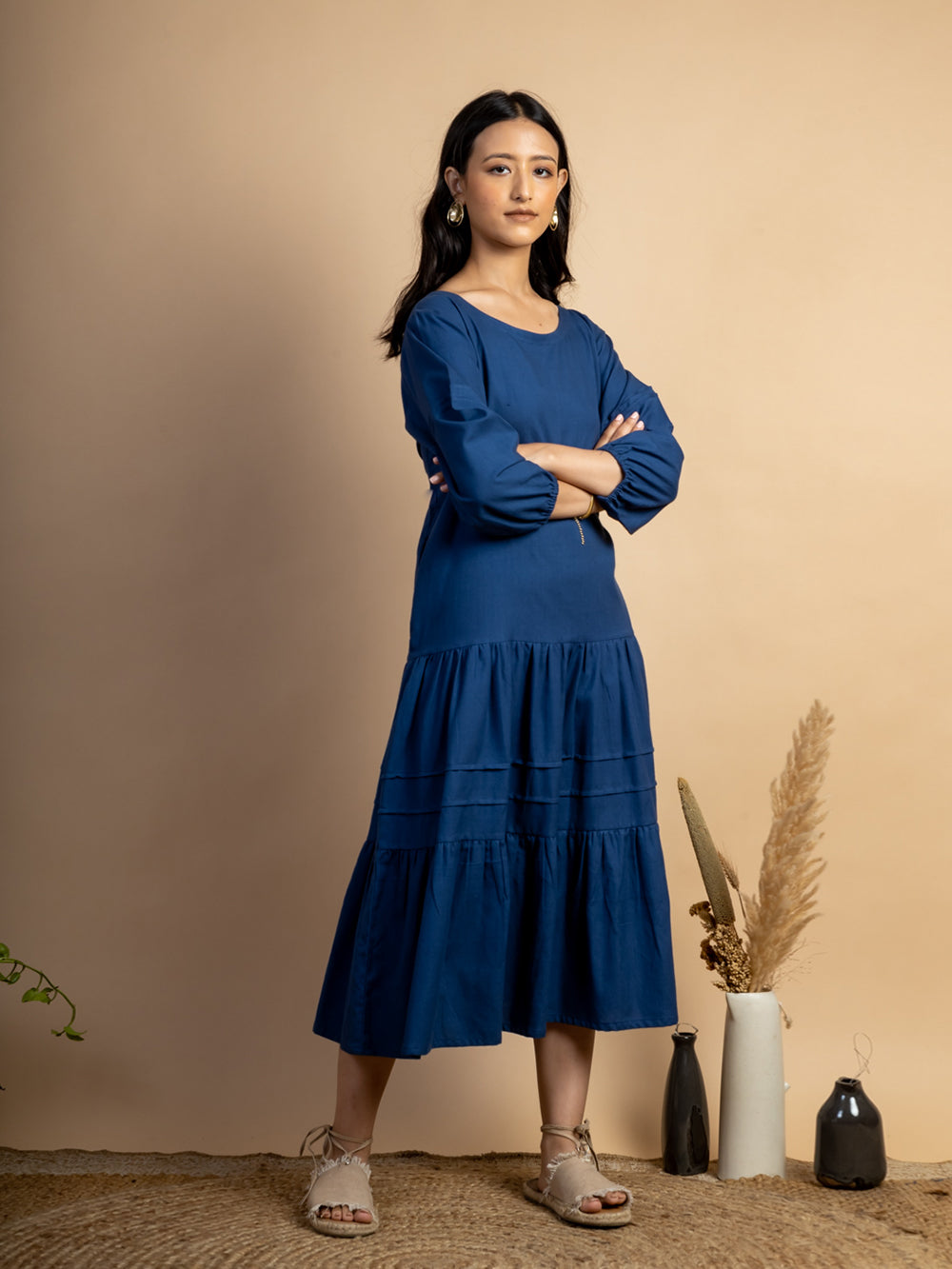 Navy cotton tiered dress