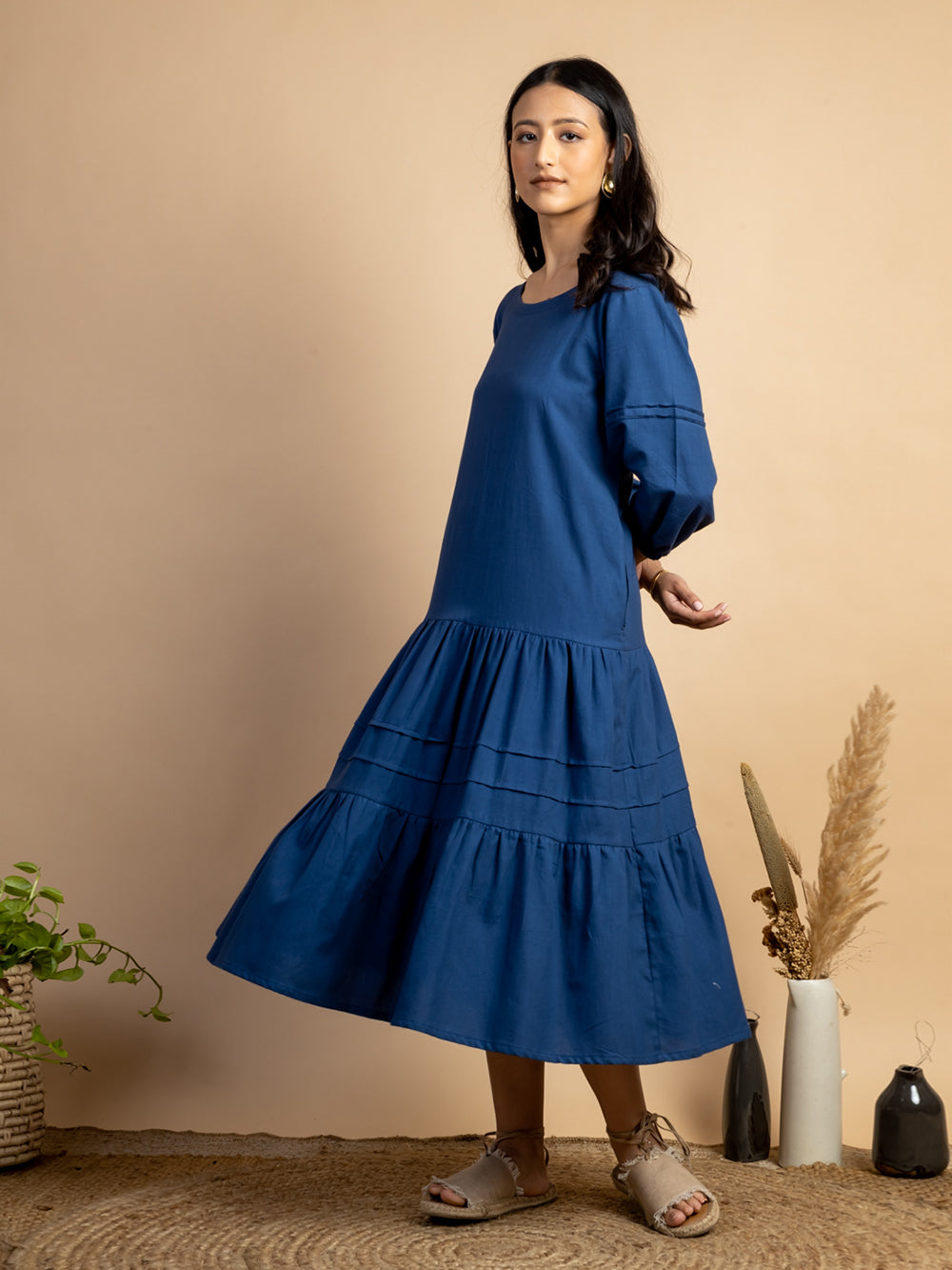 Navy cotton tiered dress