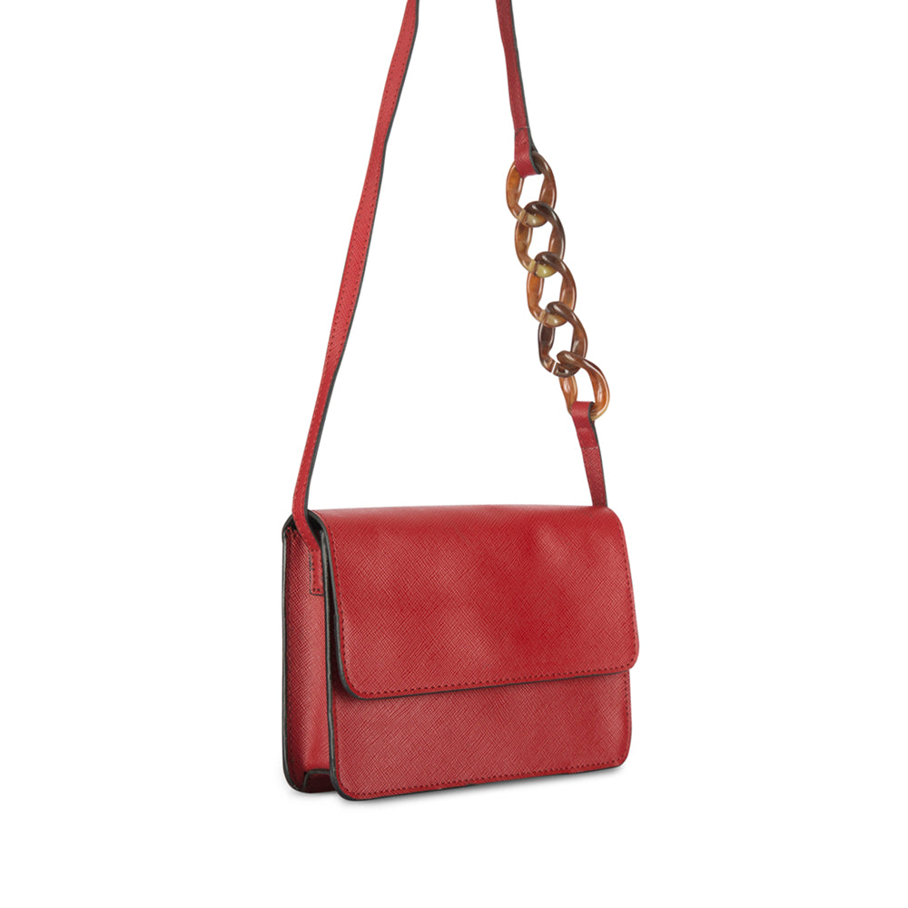 Red Vegan Leather Sling Bag