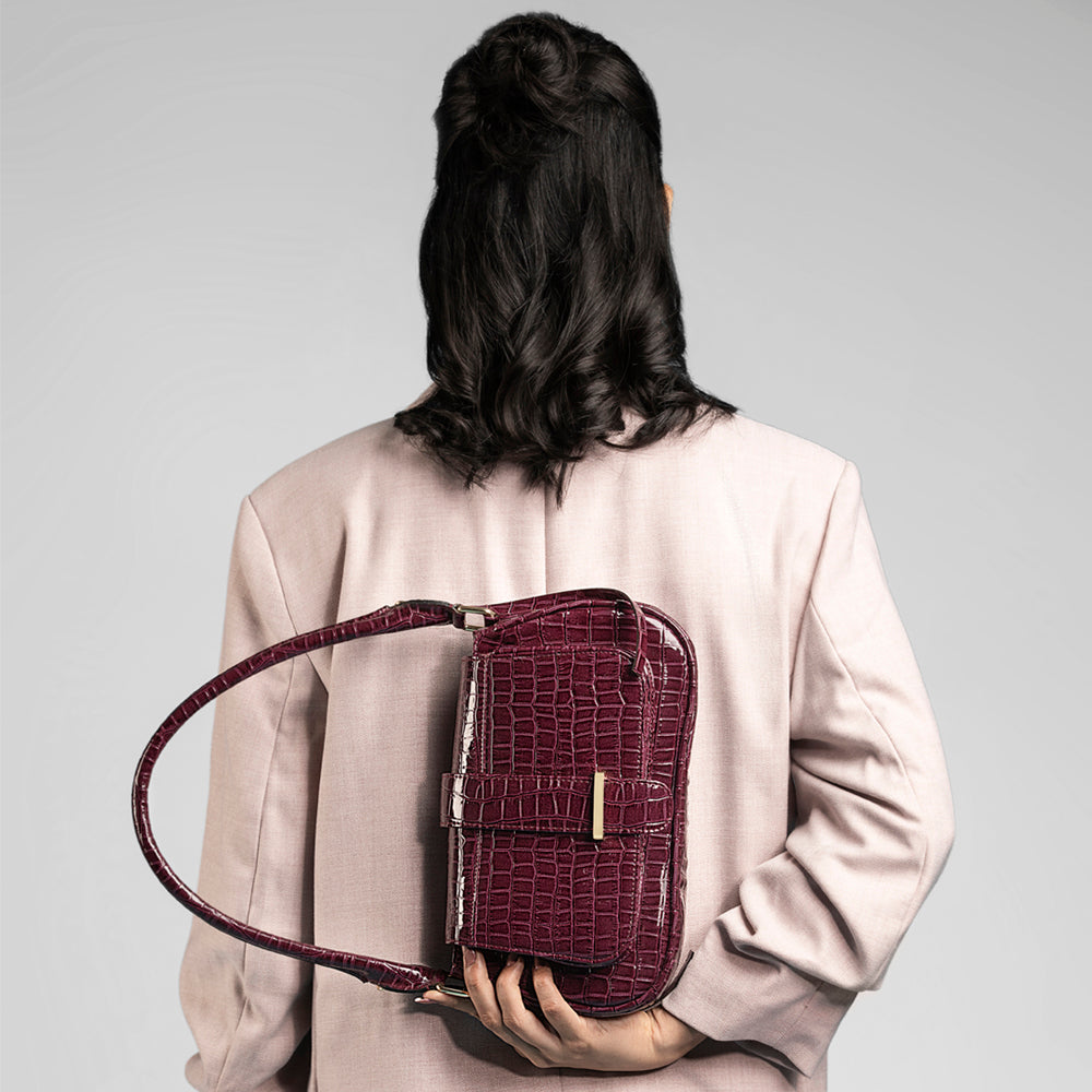 Maroon Vegan Leather Hand Bag