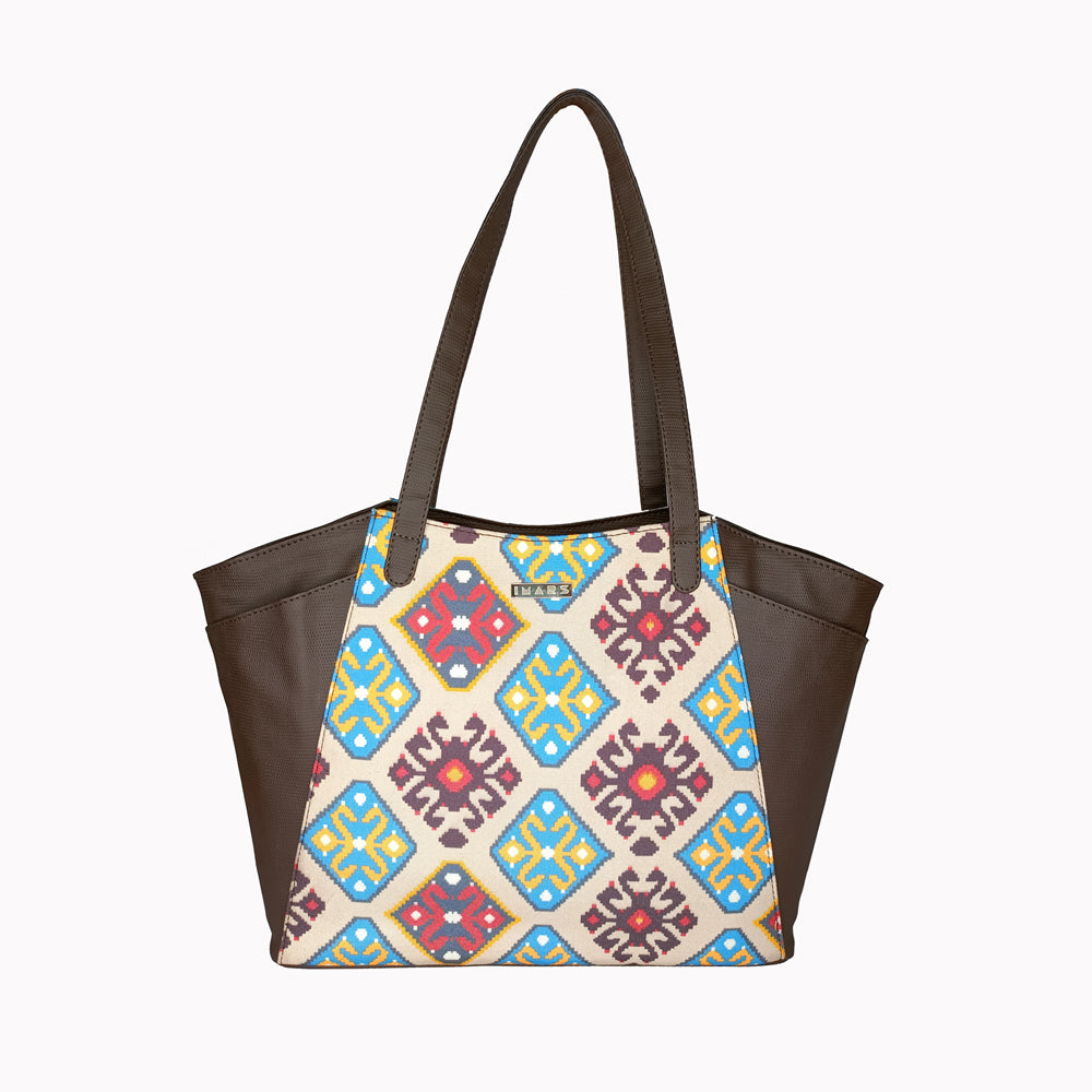 Blue Yellow Vegan Leather Tote bag