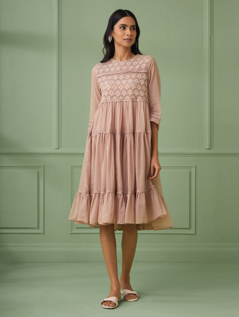 Old Rose Cotton Tiered Dress