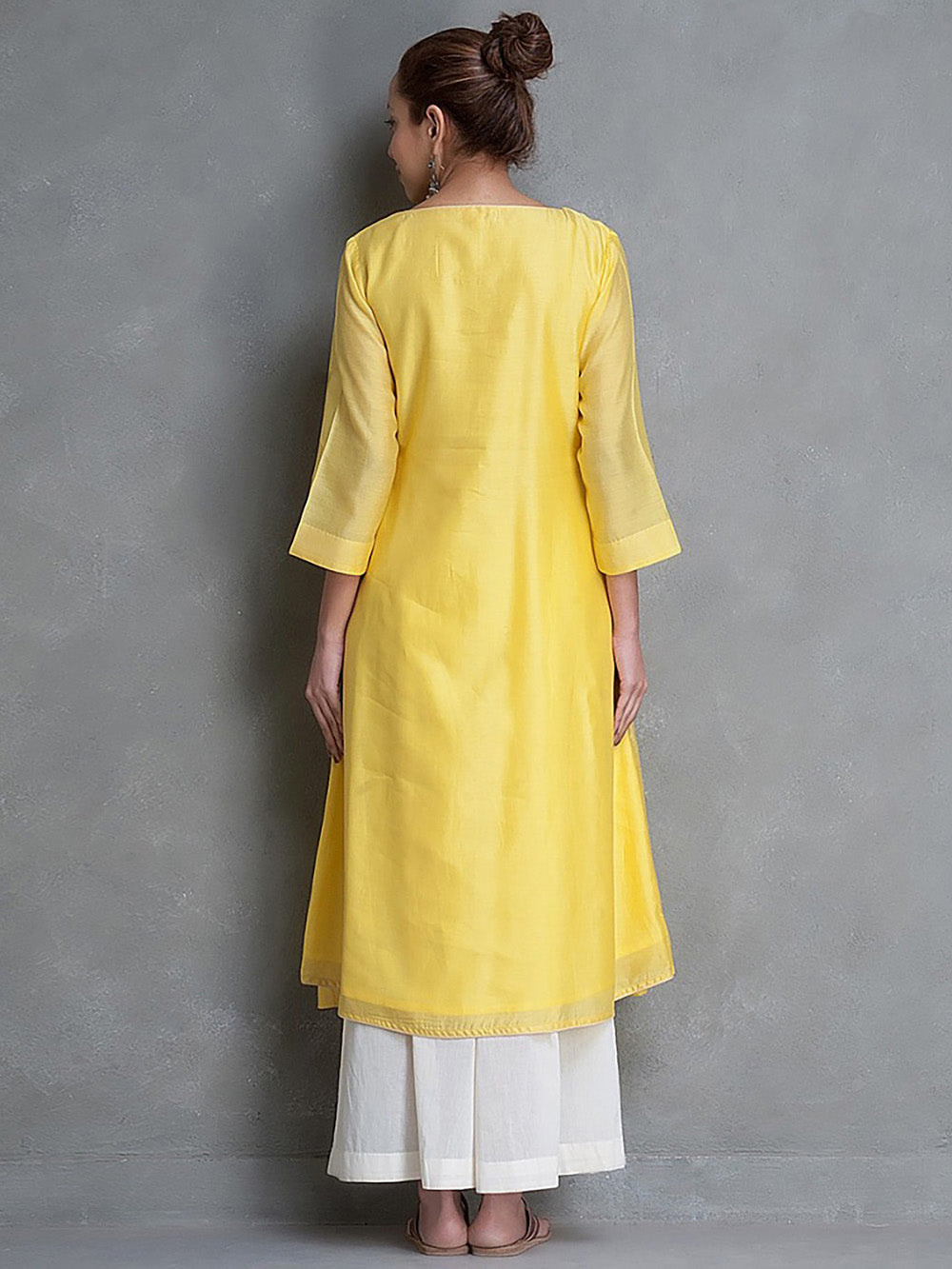 Yellow Chanderi Angrakha Kurta