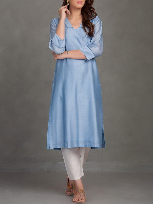 Blue Chanderi Kurta