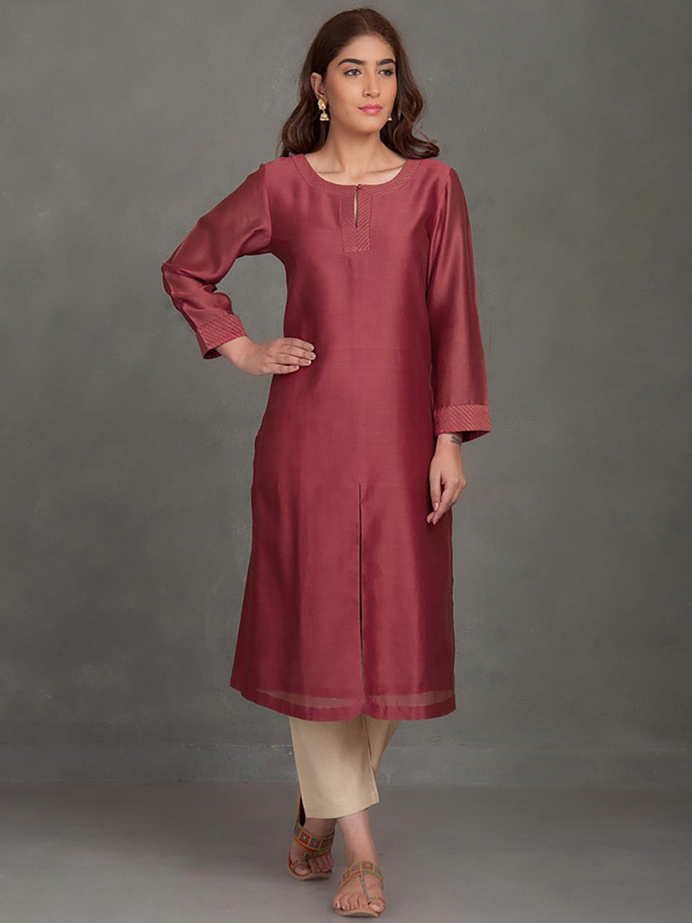 Rust Chanderi Kurta