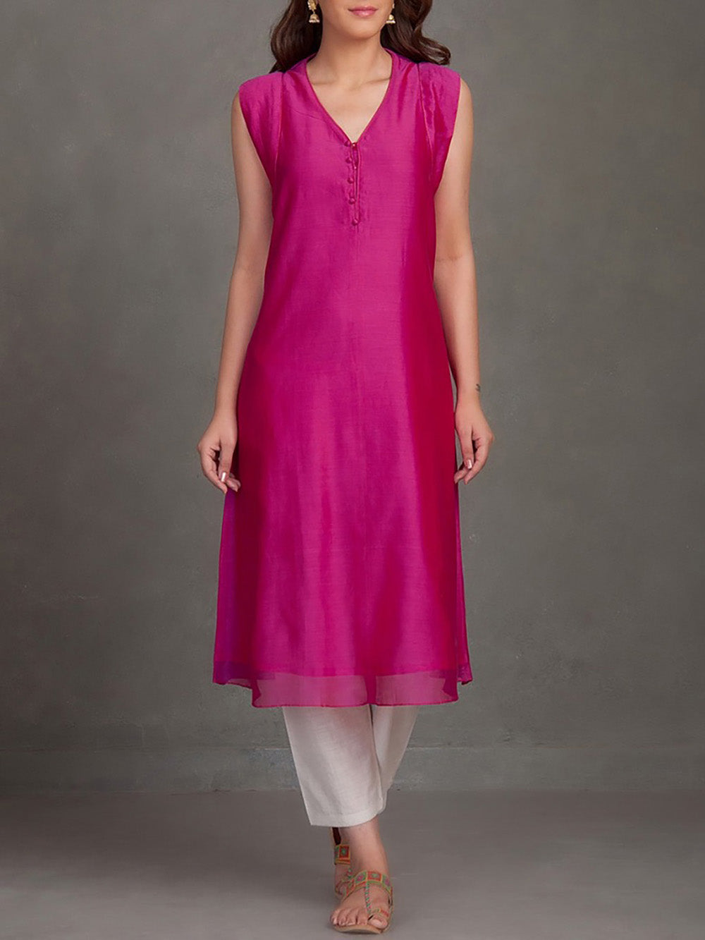 Fuchsia pink Chanderi Kurta