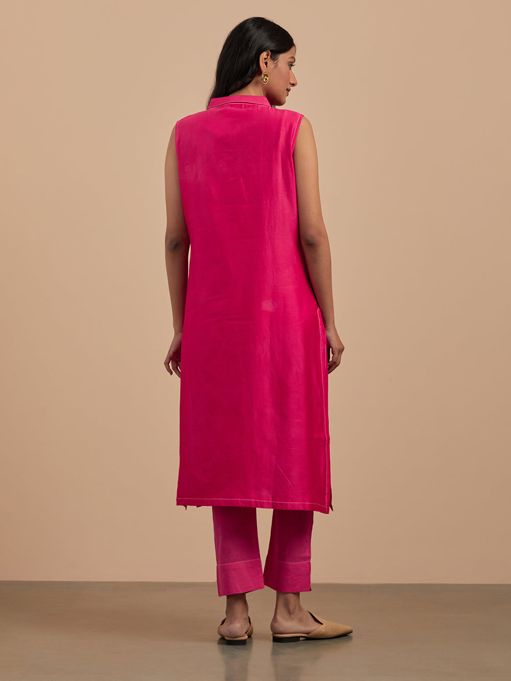 Magenta Chanderi kurta with pants set of 2