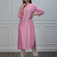 Pink chanderi kurta with pants and dupatta