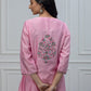 Pink chanderi kurta with pants and dupatta